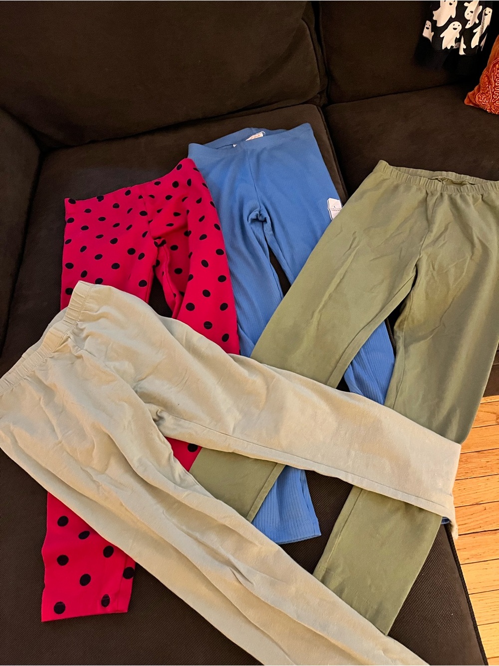 Cat & Jack Girls' Bright Pink Polka Dot, Blue, Olive & Pale green Leggings Set 4